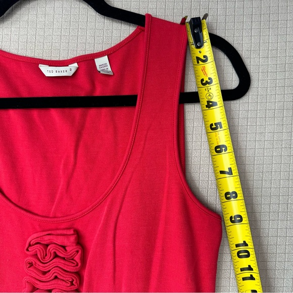 TED BAKER London Y2K Ruffle Sleeveless Blouse Size 2 Red Stretch Scoop Neck - Picture 9 of 9